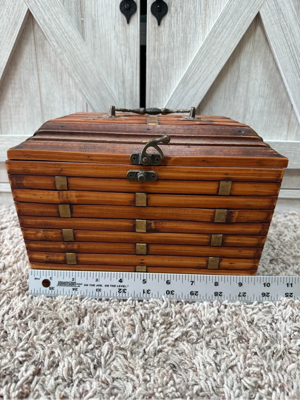 Wooden boho split Bamboo  Storage Box/keepsake Chest - Brown